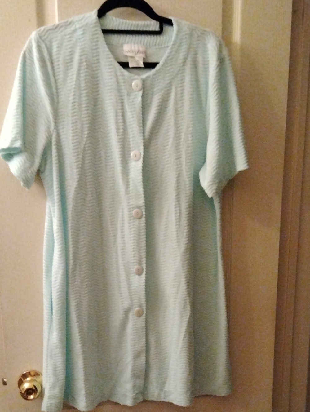 Light Aqua Button-Front Knit House Coat
